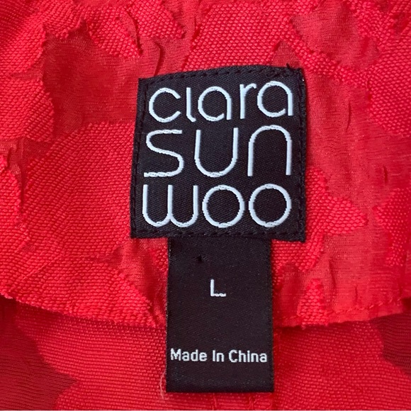 Clara Sun Woo Red Sheer Floral Two Button Blazer Jacket Size Large 3/4 Sleeve - Picture 8 of 10